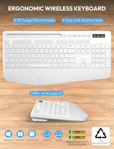 SABLUTE Wireless Keyboard and Mouse Combo, Full Size, Ergonomic Wrist Rest