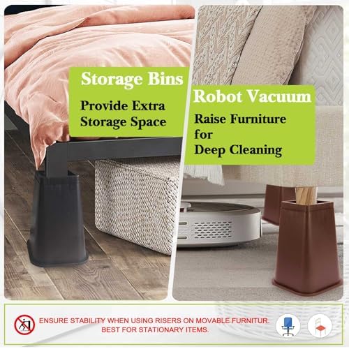 6 Pack Furniture Risers 8 Inch, Bed Risers Heavy Duty for Table Desk Couch Chair Sofa Cabinet Bed Frame Dorm, Square Table Leg Risers Lift Height 8", Chocolat Brown