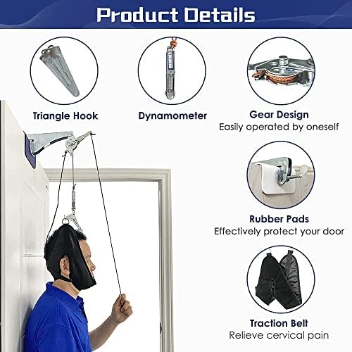 Neck Stretcher Cervical Traction Device for Pain Relief – Over The Door Neck Hammock for Home Use, Spine Decompression Harness Sling, Hanging Stretcher with Cervical Stabilizer & Tension Relief