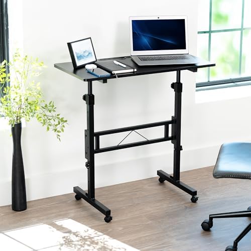 VIVO Mobile 32 x 16 inch Computer Workstation, Standing Portable Desk with Wheels for Laptop Work, Home Office, Black, CART-V02A