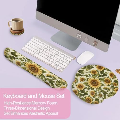 Vintage Sunflower Ergonomic Wrist Support Keyboard Mouse Wrist Rest Set, Computer Office Comfortable Wrist Rest for Mouse Easy Typing