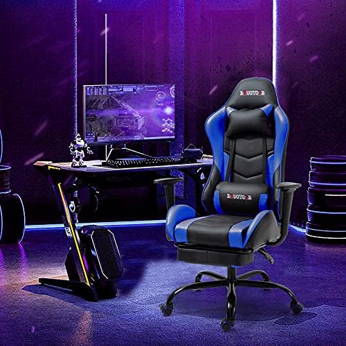 Blue Ergonomic High Back PC Racing Massage PU Leather Gaming Chair