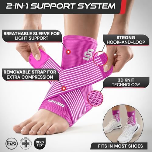 Sleeve Stars Ankle Brace Men & Women Support (Single/S:9"-10"/Hot Pink)