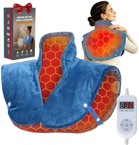 30s Fast Heating Pad for Neck and Shoulders and Back, Far Infrared Graphene Wrap for 6X Deeper Pain-Relief, 8 Heat Levels Auto Shut-Off & Memory, Washable Heating Pads, Comfort Gifts for Women Men