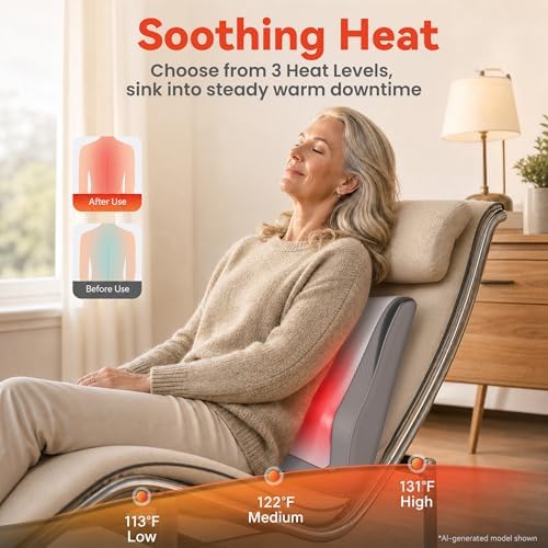Snailax Back Massager with Heat, 3D Neck Shiatsu Massage Pillow