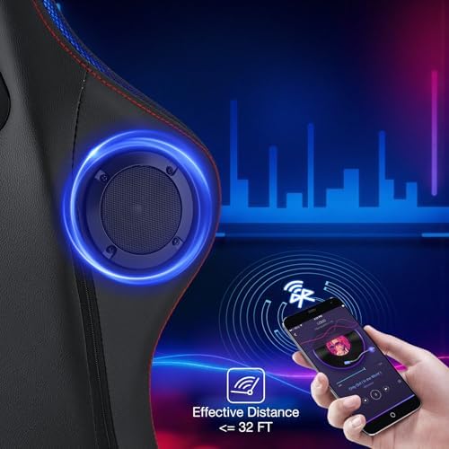 HOFFREE RGB Gaming Chair with Speakers Music Rhythm Lights Game Chair-Red