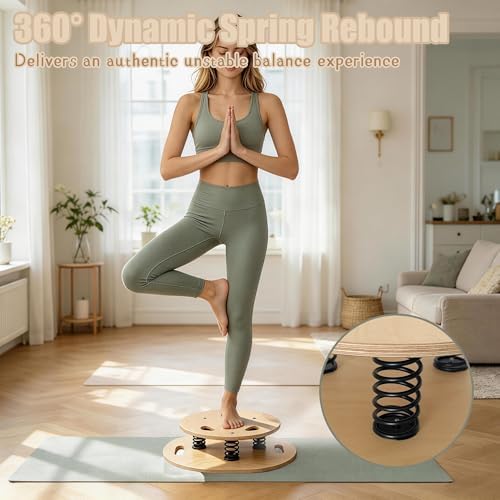 Wooden Balance Board – 400 lbs Capacity 360° Dynamic Spring Rebound Wobble Board Exercise Equipment Balance Trainer for Adults Kids Core Strengthening Standing Desk Physical Therapy Surf Training Home Workout
