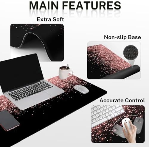 Britimes Keyboard Mouse Pad Set, 4 in 1 Desk Mat Set, Pink Rose Gold