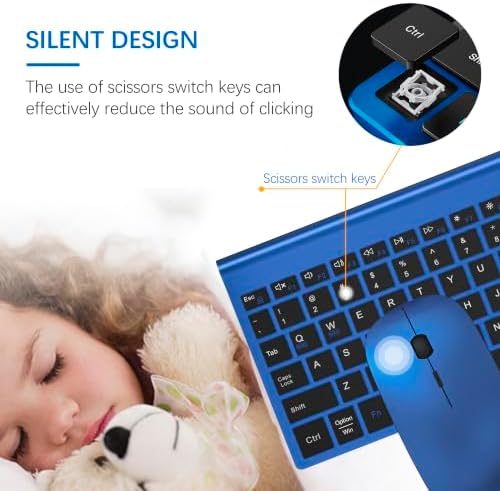 Wireless Keyboard and Mouse Ultra Slim Combo with Dual System - Blue Black