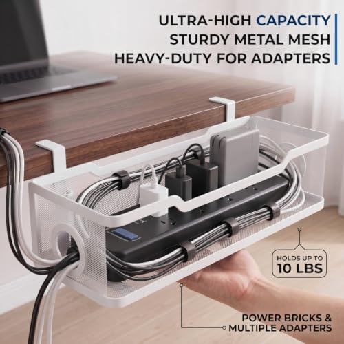 Under Desk Cable Management Tray, No Drill Cable Organizer for Desk, Metal Wire Management Basket with Clamp Mount, Cord Organizer Holder for Standing Desk, Home Office and Gaming Setup