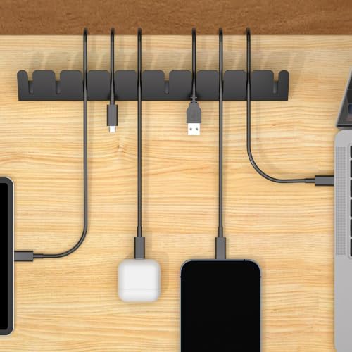 2 Sets Cable Management Organizer,Adhesive Under Desk Cable Holder,Metal Wire Cord Keeper for USB Charging Cables,Ethernet,Mouse,Audio Cords,Self‑Stick Wire Organizer for Home Office Desk,Black