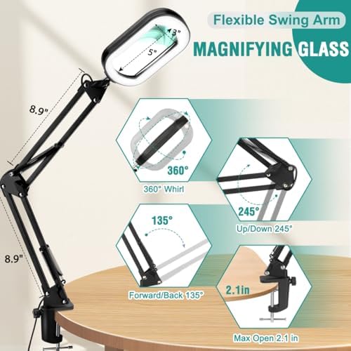 IVMAIE 12X Magnifying Glass with Light, Rectangle Real Glass Lens
