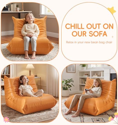 Hobestluk Kids Bean Bag Chair Small Beanbag Couch with Leather Fabric