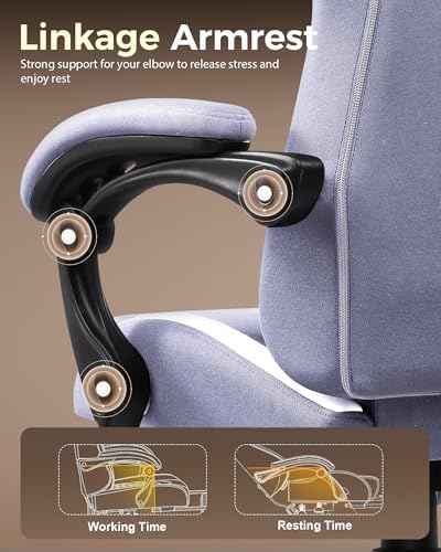 LUCKRACER Big and Tall Gaming Chair, 350Lbs Heavy Duty Office Chairs High Back Computer Chairs with Foot Rest Wide Cushion Lumbar Support Desk Chair Comfy for Adults Breathable Fabric, Purple