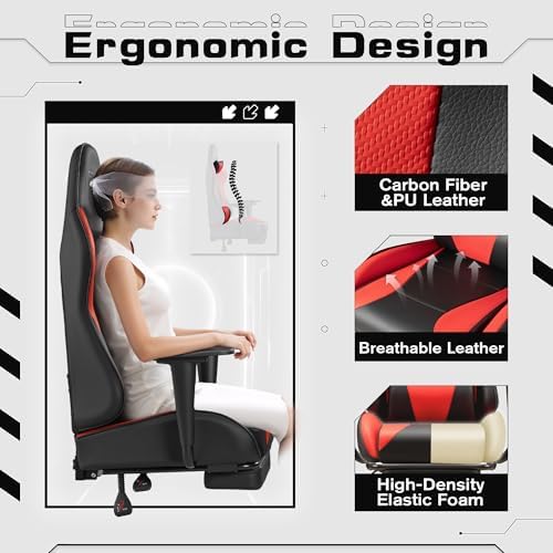 Homall Gaming Chairs, Computer Chair with Footrest and Massage Lumbar Support, Height Adjustable Game Chair with Headrest and Swivel Seat (Red)