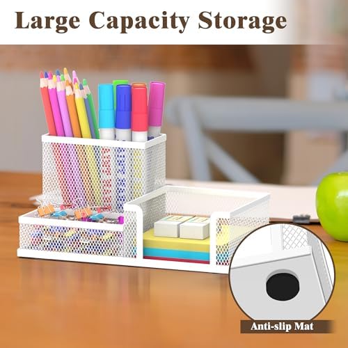 SUPEASY Pen Holder Desk Organizer, Office Supplies Pencil Holder with 3 Compartments, Desk Accessories and Workspace Organizers for Home School Classroom, White