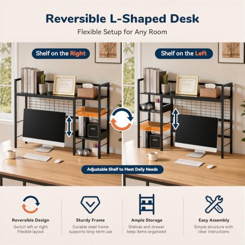 Desk Shelf, 38.6" Desk Hutch with Pegboard Hooks Set, Black