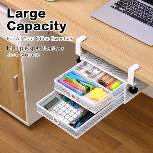 Under Desk Drawer, Clamp on Desk Organizer Slide Out Table Storage No Drill