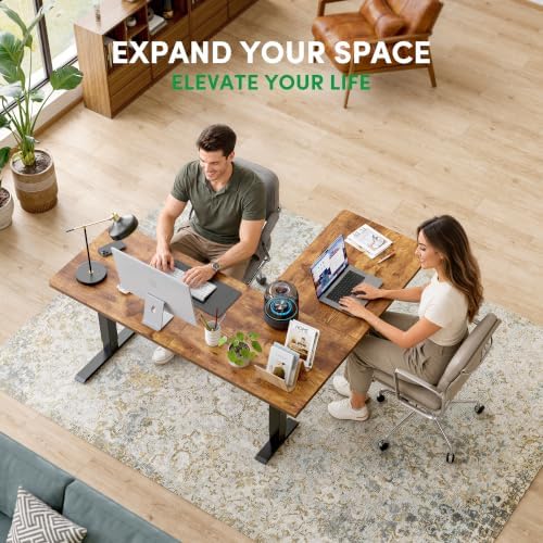 FEZIBO 63" x 55" L-Shaped Standing Desk - Adjustable Corner Desk L Shape, L-Shaped Adjustable Desk with Splice Board, L Shape Standing Desk, Rustic-Brown