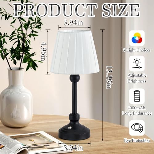 Black Touch Table Lamp for Bedroom, Small Desk Lamp with 3 Color Dimming