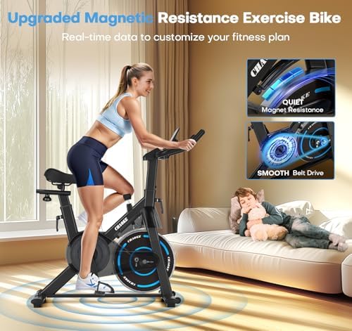Exercise Bike, CHAOKE Quiet Adjustable Magnetic Resistance Stationary Bike for Home Cardio with App Compatible, 300LB Weight Capacity Indoor Cycling Bike with Comfortable Seat & Digital Display