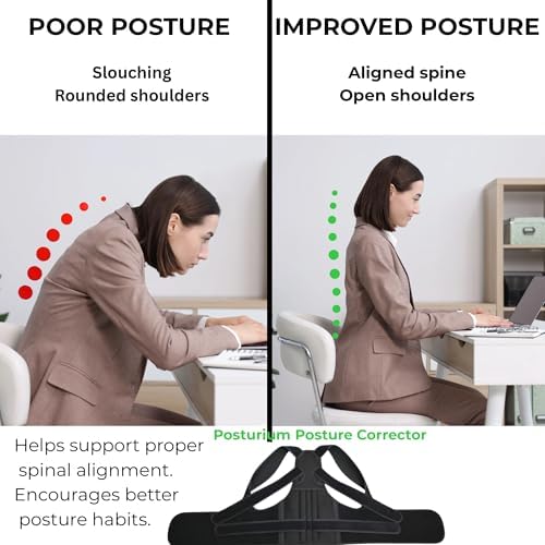 Posture Corrector for Men & Women – Adjustable Back Brace for Upper Back, Shoulder & Neck Support – Breathable, Adjustable & Comfortable for Everyday Wear (Black, Medium)
