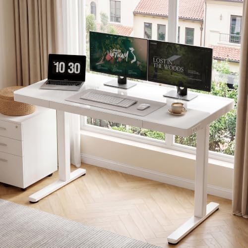Claiks Glass Standing Desk with Drawers & USB Ports 48 Inch