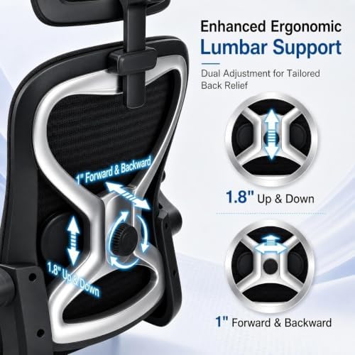 Ergonomic Office Chair for Long Hours and Back Pain Relief, Space-Saving Design with Adjustable Lumbar Support, Flip-Up Arms, 3D Headrest, Tilt & Rock, 330 LBS, Black/Silver