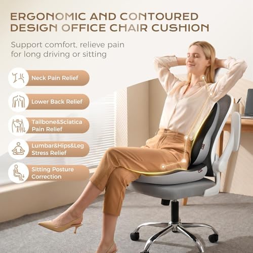 Coverado Seat Cushions Neck Pillow Lumbar Support Pillow for Car, Memory Foam Office Chair Back Support Orthopedic Coccyx Cushion with Non-Slip Bottom Neck Butt Back Pillow for Chair Truck Gray&Black
