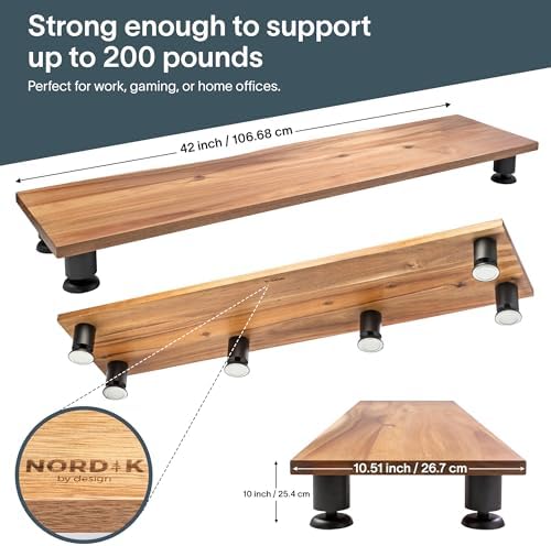 Nordik Dual Monitor Stand Riser -Hardwood Acacia Monitor Shelf 42x10.5 in