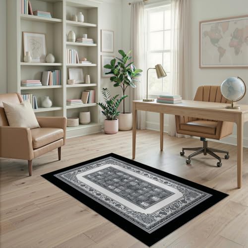4'x6' Charcoal Gray Cat Motif with Vine Border Ultra-Soft Area Rug