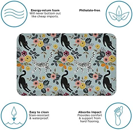 GelPro Designer Cushioned Anti-Fatigue Comfort Floor Mat, Padded Stain-Resistant, Waterproof, Non-Slip Comfort Padded Desk/Office Mat, 20 x 32, Funky Feline Blue Bloom