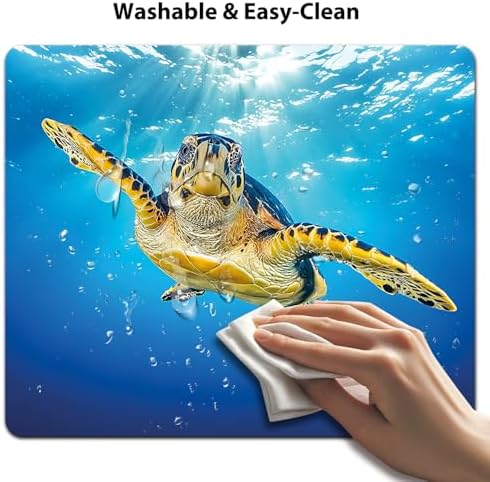 9.5x7.9 Inch Office/Gaming Mouse Pad, Vibrant Hawksbill Sea Turtle in Sunlight Underwater Ocean Marine, Cute Anti-Slip Mat for Desk Decor