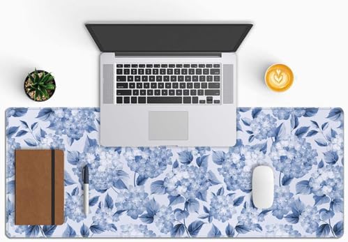 Blue Hydrangea Flowers Large Gaming Mouse Pad Keyboard Desk Pad Extended Mouse Pad Gaming Office Decor, PC Laptop Mouse Pads Large (31.5x151.8 in) with Stitched Edges Non-Slip Base Mousepad XL