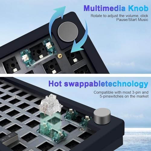 BOYI GMK67Pro Keyboard Barebones Kit,QMK/VIA Programmable BT5.0/2.4G/Type-C Tri-Mode Wireless RGB Gasket Mounted 65% Mini Custom RGB Mechanical Keyboard with Knob DIY Kit(Black)