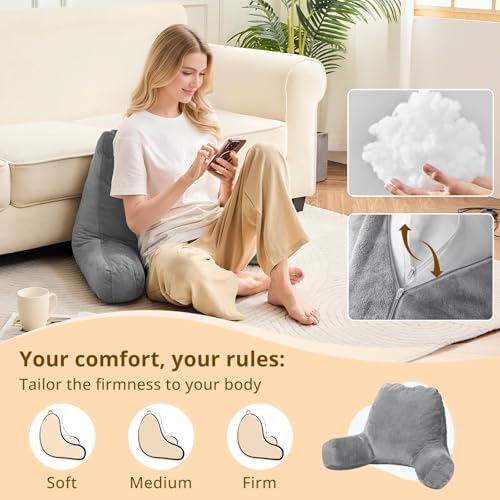 Sasttie Reading Pillows for Sitting in Bed Adult, Back Pillow Bed Sitting Up, Back-Rest Support Cushion for Sit Up on Couch, Sofa, and Floor, Dorm Essentials, Oeko-Tex Certified, Dark Grey (Pack of 2)