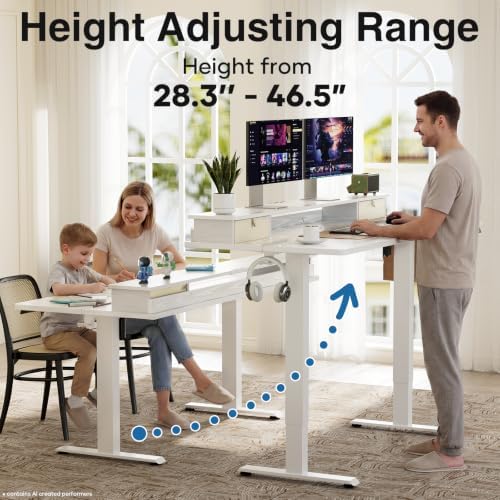 Veken 47x28 in Electric Standing Desk with Drawers, Adjustable Table, White