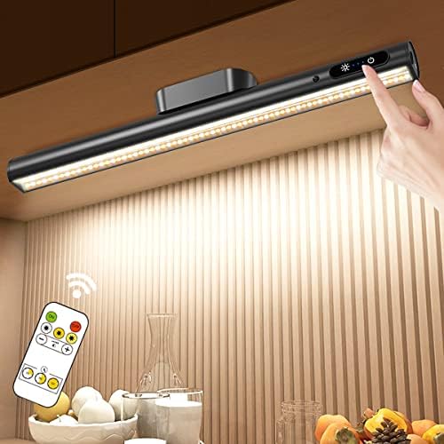 Hapfish Battery Powered Operated Wall Strip Lights, Rechargeable Magnetic LED Light Bar with Remote, Dimmable Desk Lamp, Under Cabinet Lighting Wireless for Mirror Closet Picture Room Kitchen - Black