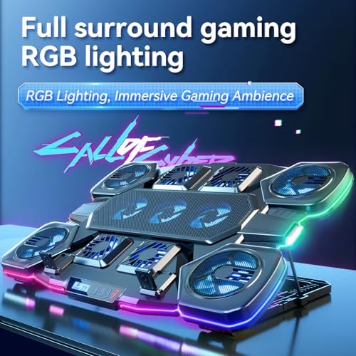 Gaming Laptop Cooling Pad - 11 High Speed Turbo Fans Ultra Quiet Laptop Cooler Stand with RGB Lights Digital Display Height Adjustable for 17 Inch Laptop