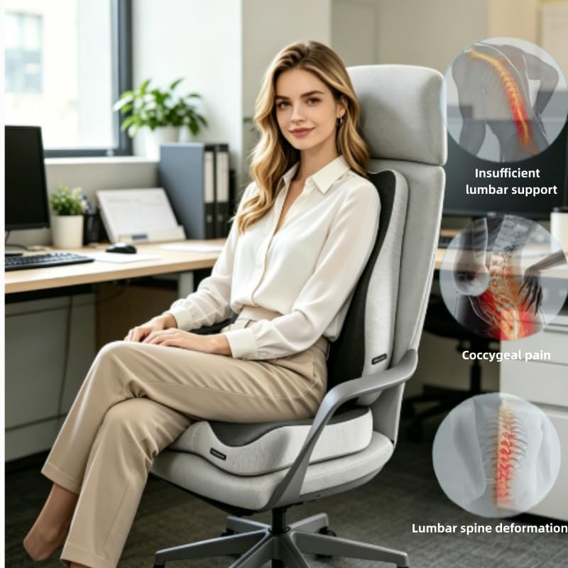 Seat Cushion & Lumbar Support Pillow Set for Office Chair,and Tailbone Discomfort with Lumbar Support Pillow and Seat Cushion - Perfect for Home, and Gaming Chairs Chair Cushion(Light Gray)