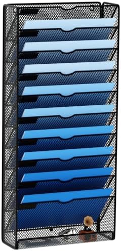 Hanging Wall File Organizer 10 Tier Wall Mounted File Holder Document Wall Organizer Magazine Organization for Office Home, Black