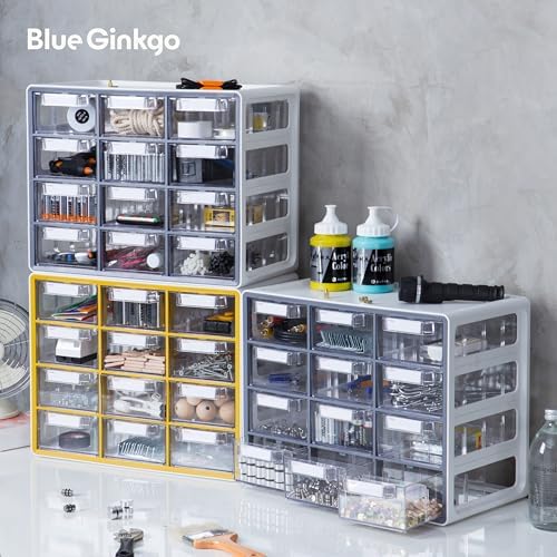 Blue Ginkgo 12-Drawer Storage Cabinet Organizer, Yellow, Made in Korea