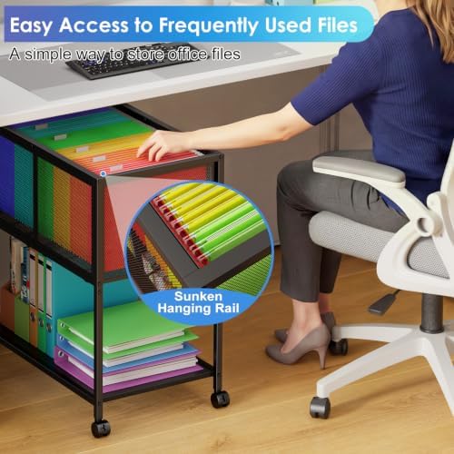 Hongtamoya Rolling File Cart, Mobile File Cabinet Fits Letter Size, Black