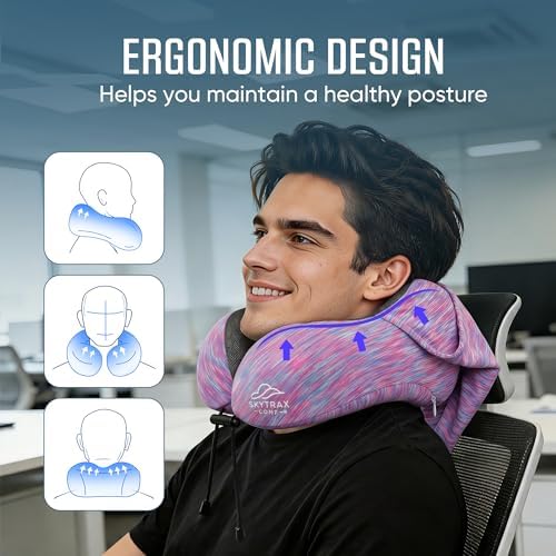 SkytraxComf® Travel Neck Pillow with Hood for Privacy on Long Flights