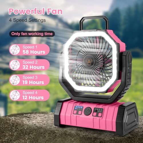 Odoland 30000mAh Camping Fan with LED Lantern, Rechargeable Battery Fan