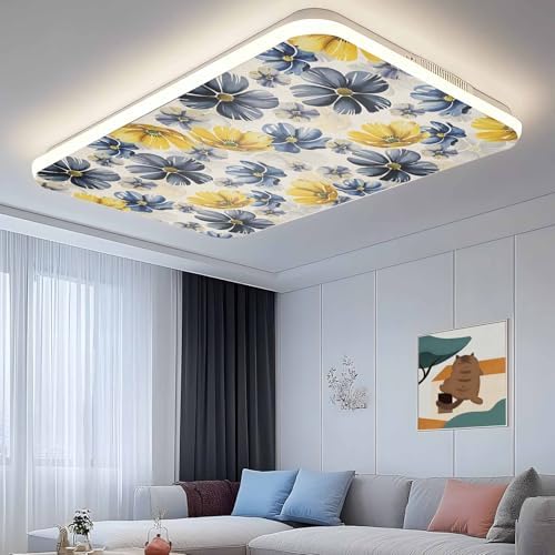 Retro Beige Yellow Flower Magnetic Fluorescent Light Covers for Ceiling Lights 2 x 4 Feet,Ombre Blue Green Blossom Floral Office Classroom Kitchen Drop Ceiling Light Covers Filters Shade Panel 4 Packs