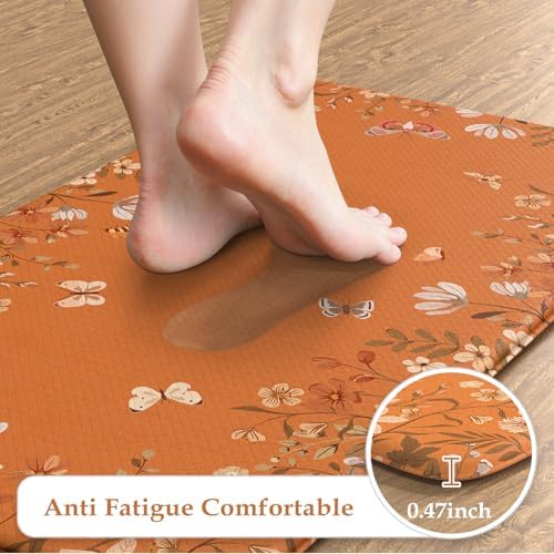 KIMODE Anti Fatigue Kitchen Mats Cushioned,Fall Orange Kitchen Rugs Sets