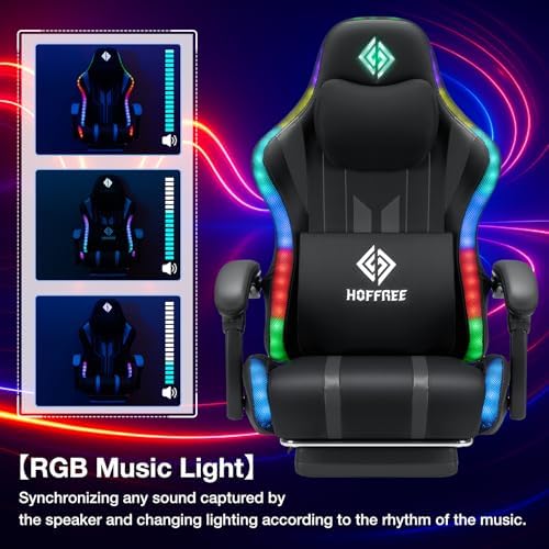 HOFFREE RGB Gaming Chair with Speakers Music Rhythm Lights Game Chair-Grey