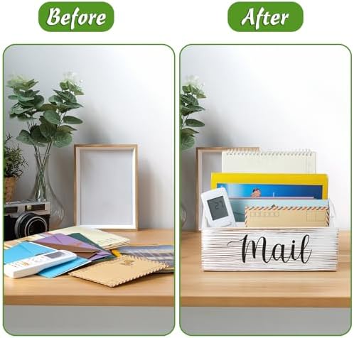 DRASTAR Mail Organizer Countertop, Mail Holder with 4 Slots, Mail Sorter Organizer for Desk, Envelope Holder for Home Office, Retro White