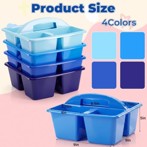 Kathfly 4 Pack Classroom Caddy Organizer with Handle Bulk, Blue